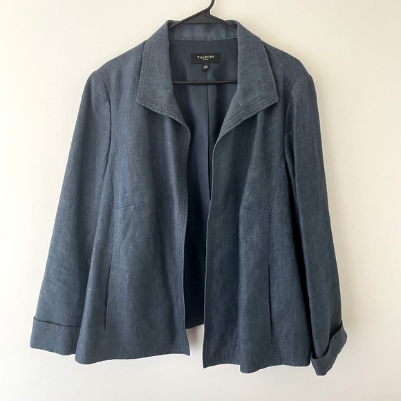 Talbots Linen Blazer 18W Navy Blue Minimalist Jacket Plus Size Classic Workwear - Picture 1 of 8
